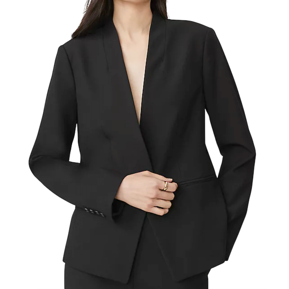 NEW ANN TAYLOR BLACK CUTAWAY BI-STRETCH BLAZER JACKET SZ 4P 4 PETITE